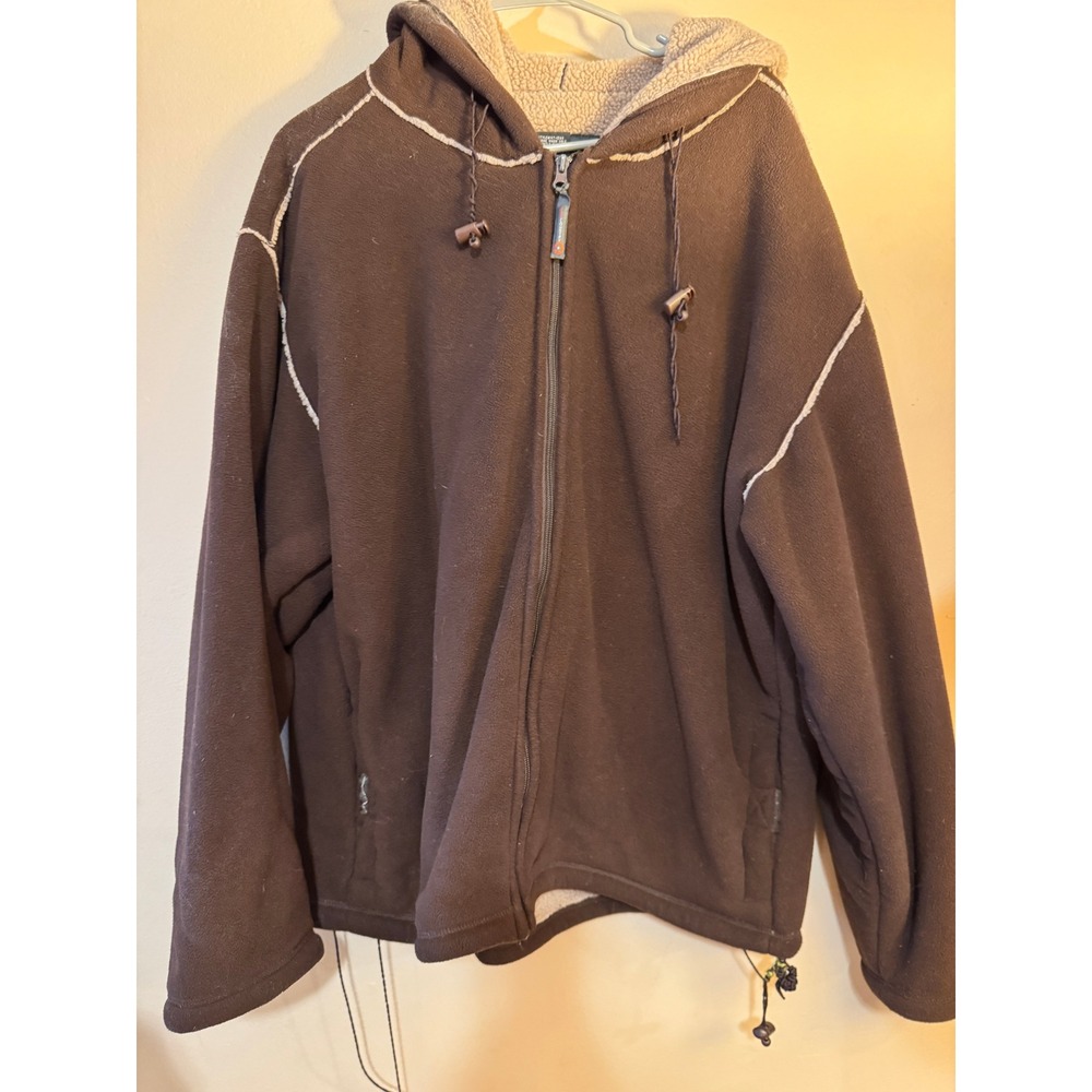 Free Country Mens XL Brown Sherpa Lined Fleece Full Zip Hoodie Jacket